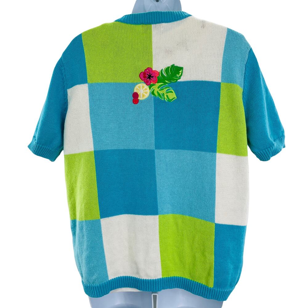 BRECKENRIDGE Blue Green White Tropical Drink Top & Cardigan Sweater Set S/M - Picture 4 of 12